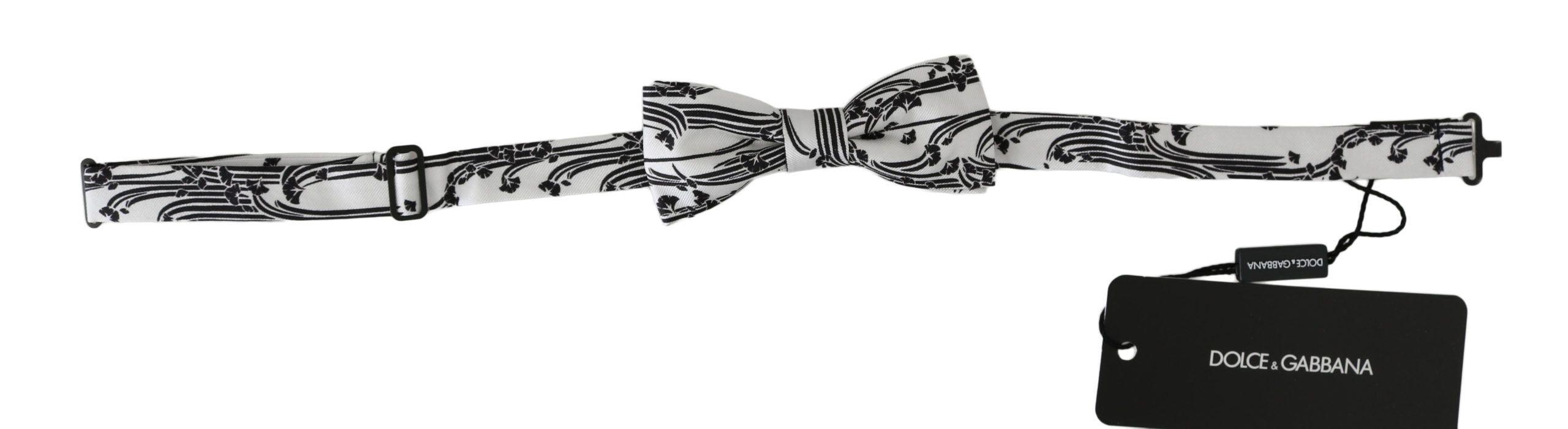 Dolce & Gabbana Men White Pattern Silk Adjustable Neck Papillon Bow Tie - Ellie Belle