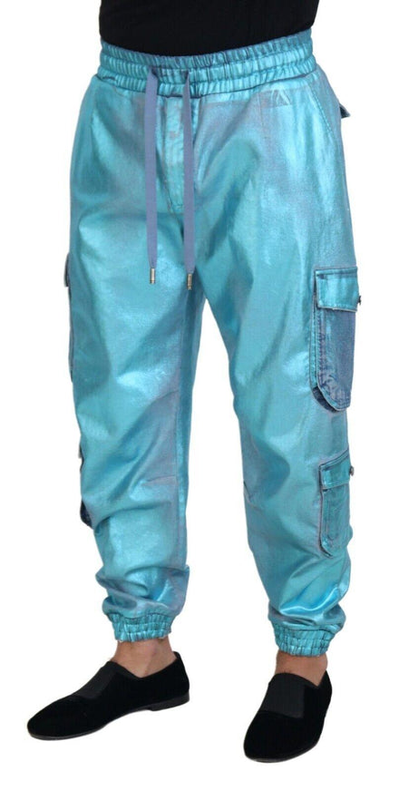 Dolce & Gabbana Metallic Blue Men Cargo Jogger Pants - Ellie Belle