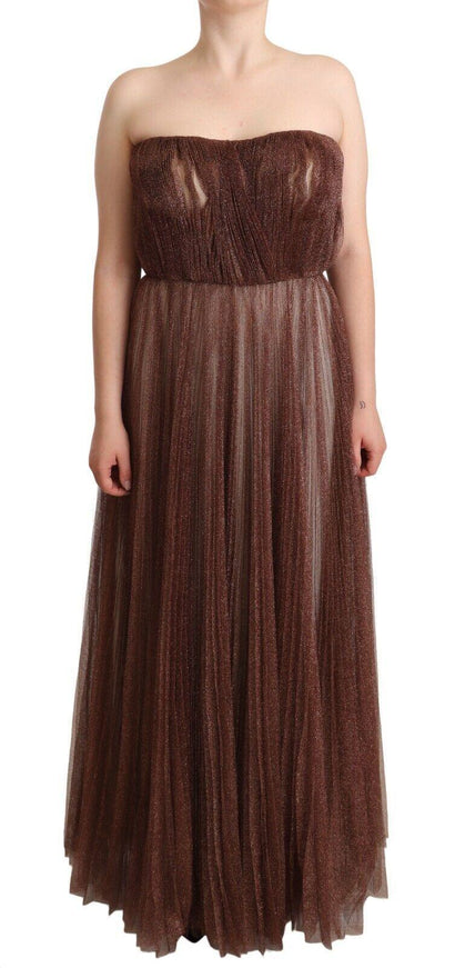 Dolce & Gabbana Metallic Bronze Polyester Maxi Gown Dress - Ellie Belle