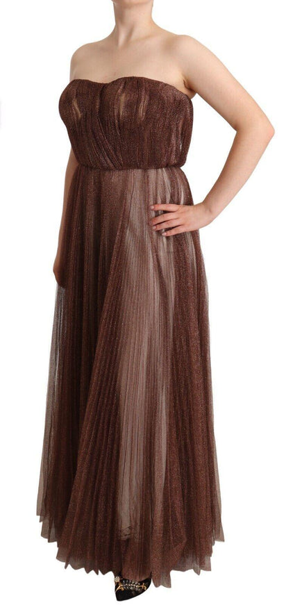 Dolce & Gabbana Metallic Bronze Polyester Maxi Gown Dress - Ellie Belle