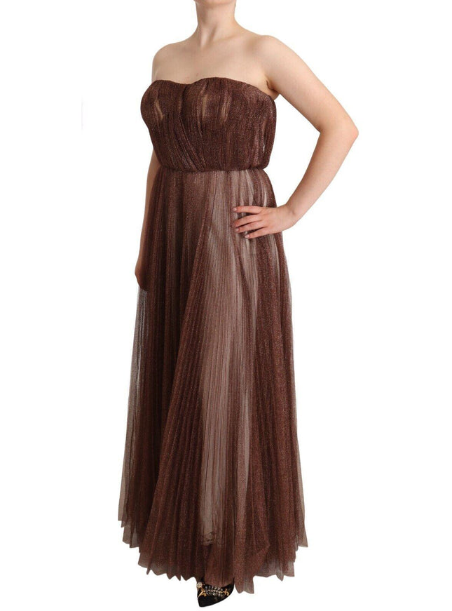 Dolce & Gabbana Metallic Bronze Polyester Maxi Gown Dress - Ellie Belle