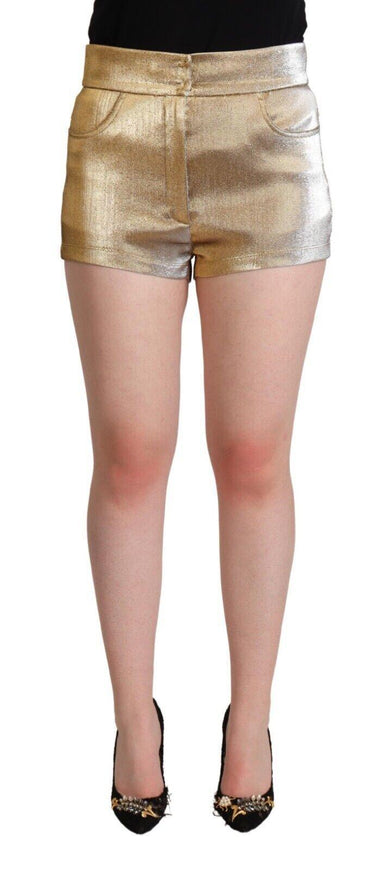 Dolce & Gabbana Metallic Gold Cotton Mid Waist Hot Pants Shorts - Ellie Belle