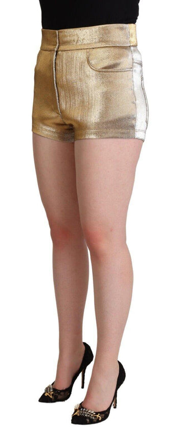 Dolce & Gabbana Metallic Gold Cotton Mid Waist Hot Pants Shorts - Ellie Belle