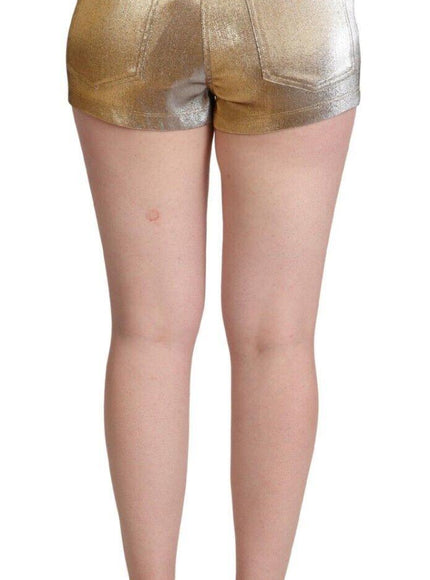 Dolce & Gabbana Metallic Gold Cotton Mid Waist Hot Pants Shorts
