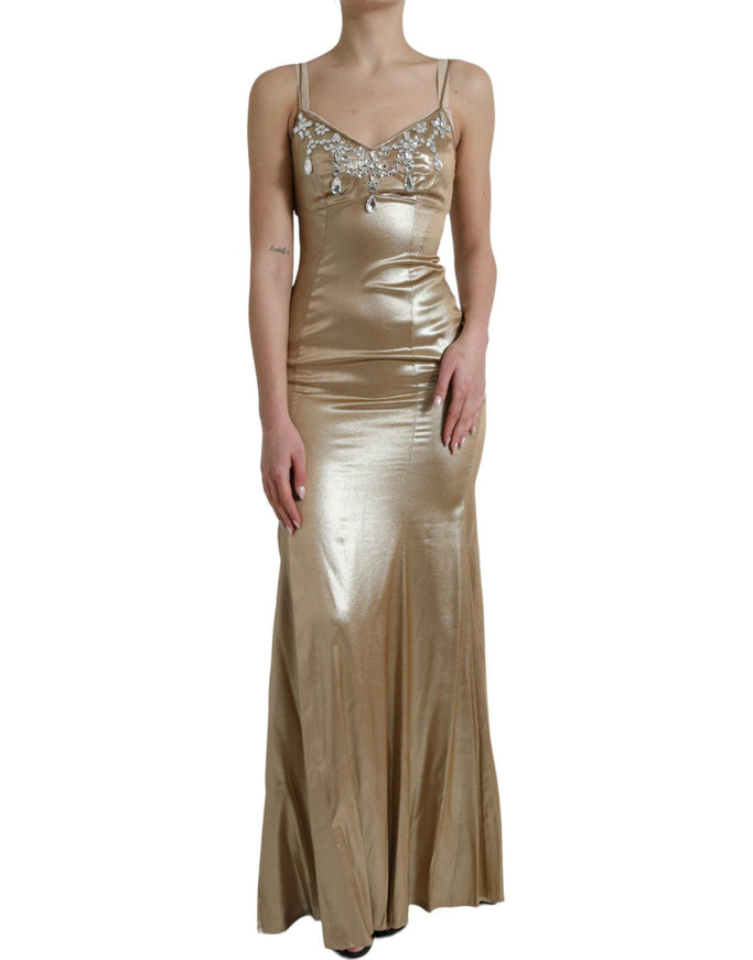 Dolce & Gabbana Metallic Gold Crystal Embellished Gown Dress - Ellie Belle