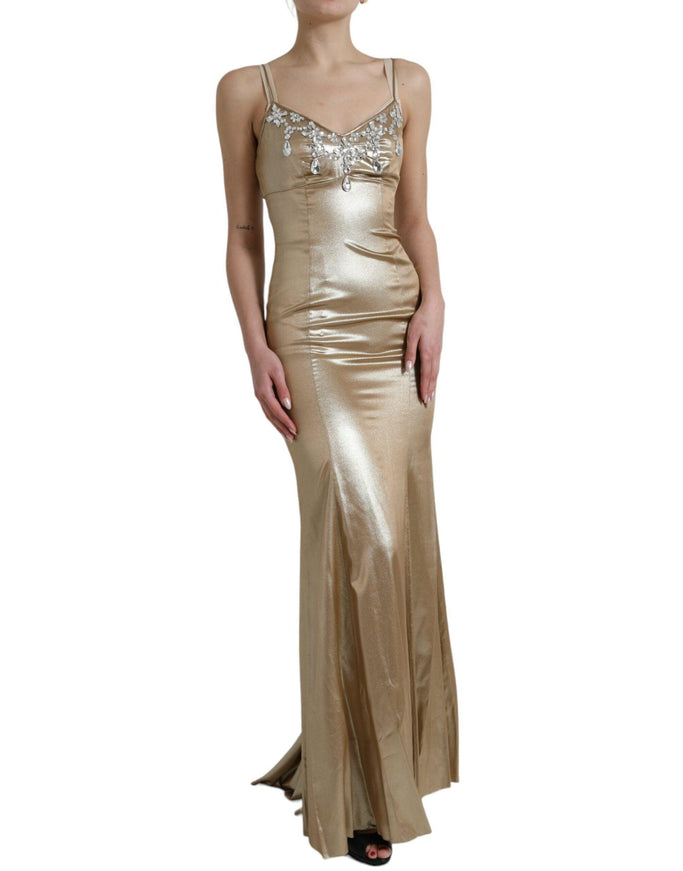 Dolce & Gabbana Metallic Gold Crystal Embellished Gown Dress - Ellie Belle