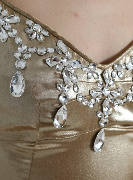 Dolce & Gabbana Metallic Gold Crystal Embellished Gown Dress - Ellie Belle