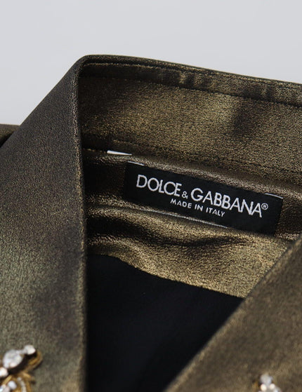 Dolce & Gabbana Metallic Gold DG Embroidered Crown Silk Shirt - Ellie Belle