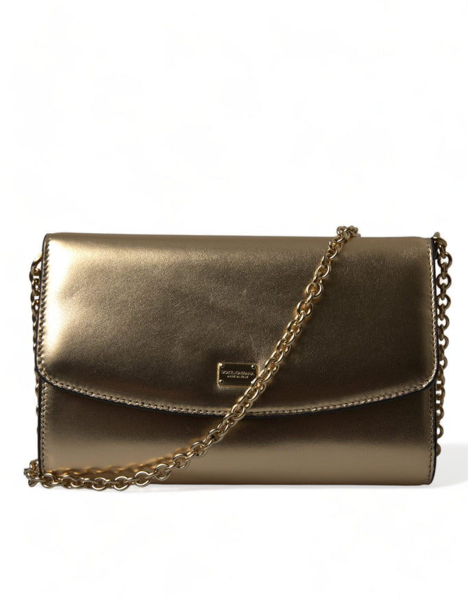 Dolce & Gabbana Metallic Gold Lambskin Leather Crossbody Mini Bag - Ellie Belle