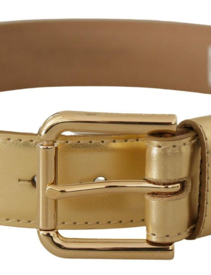 Dolce & Gabbana Metallic Gold Leather Logo Metal Waist Buckle Belt - Ellie Belle