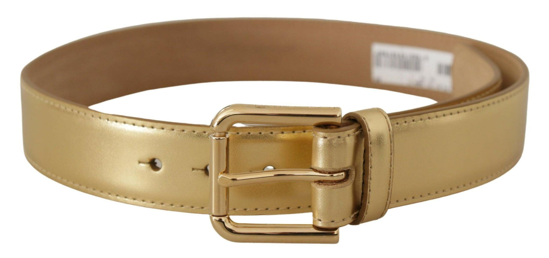 Dolce & Gabbana Metallic Gold Leather Logo Metal Waist Buckle Belt - Ellie Belle