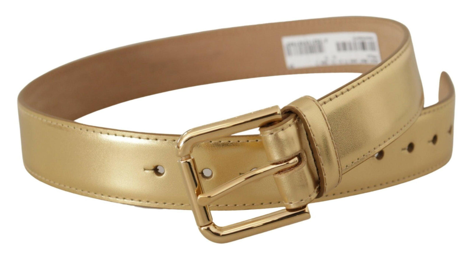 Dolce & Gabbana Metallic Gold Leather Logo Metal Waist Buckle Belt - Ellie Belle