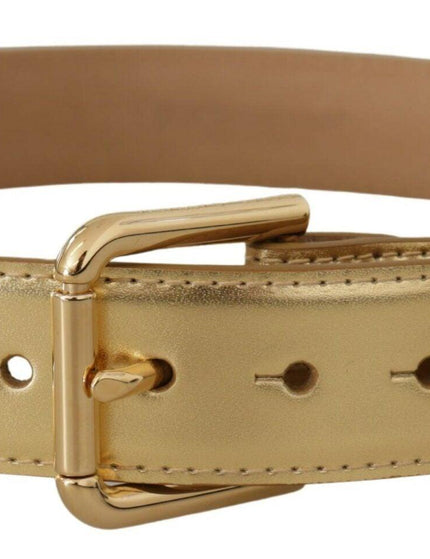 Dolce & Gabbana Metallic Gold Leather Logo Metal Waist Buckle Belt - Ellie Belle