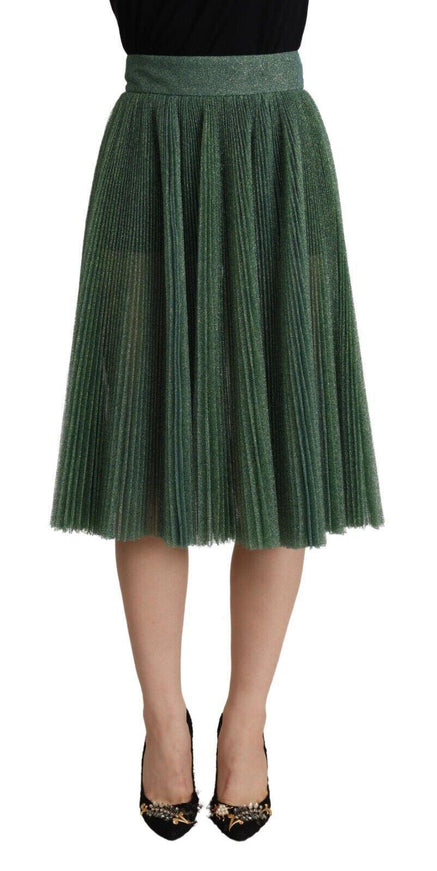 Dolce & Gabbana Metallic Green High Waist A-line Pleated Skirt - Ellie Belle