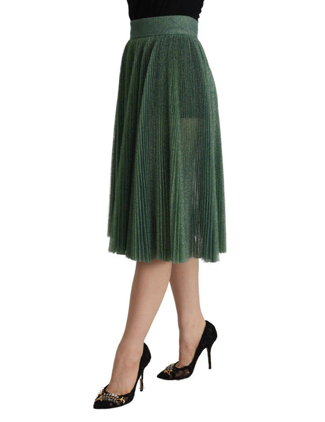 Dolce & Gabbana Metallic Green High Waist A-line Pleated Skirt - Ellie Belle