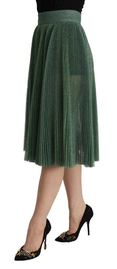 Dolce & Gabbana Metallic Green High Waist A-line Pleated Skirt - Ellie Belle