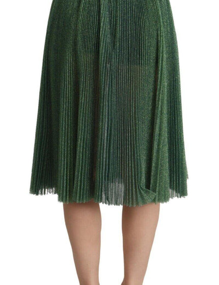 Dolce & Gabbana Metallic Green High Waist A-line Pleated Skirt - Ellie Belle