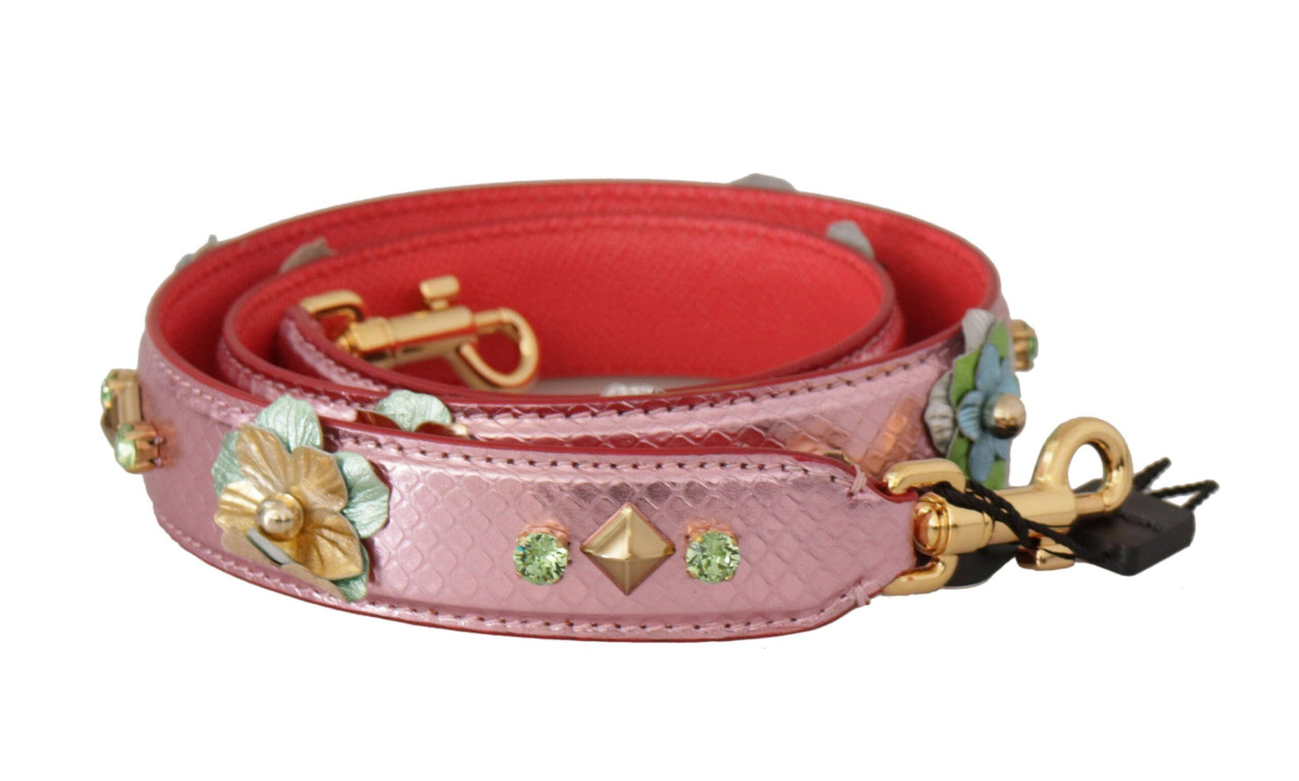 Dolce & Gabbana Metallic Pink Leather Studded Shoulder Strap - Ellie Belle