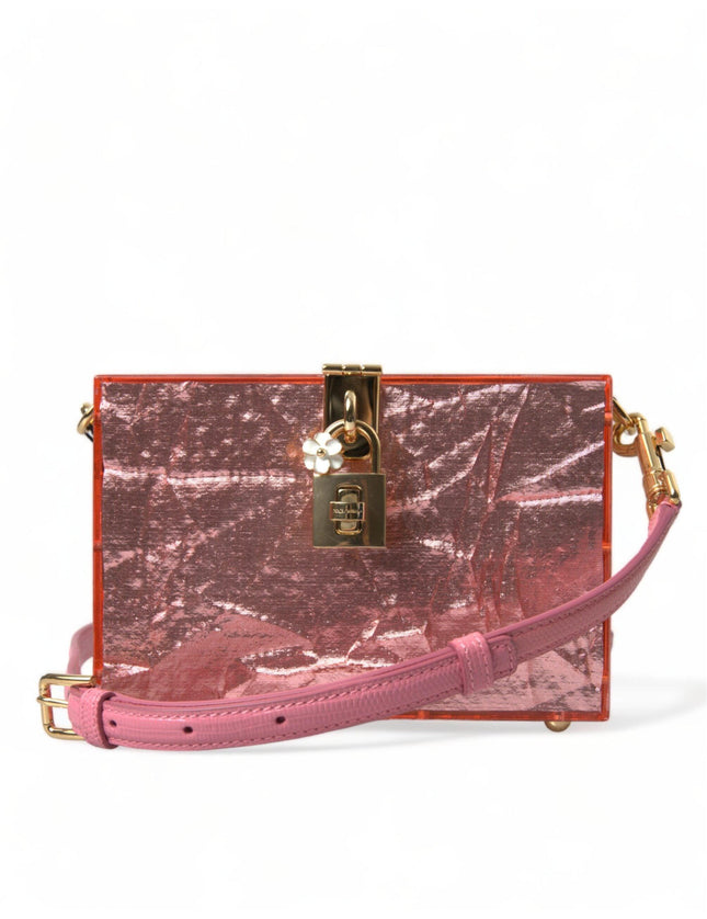 Dolce & Gabbana Metallic Pink Plexi Gold Chain Shoulder BOX Bag - Ellie Belle