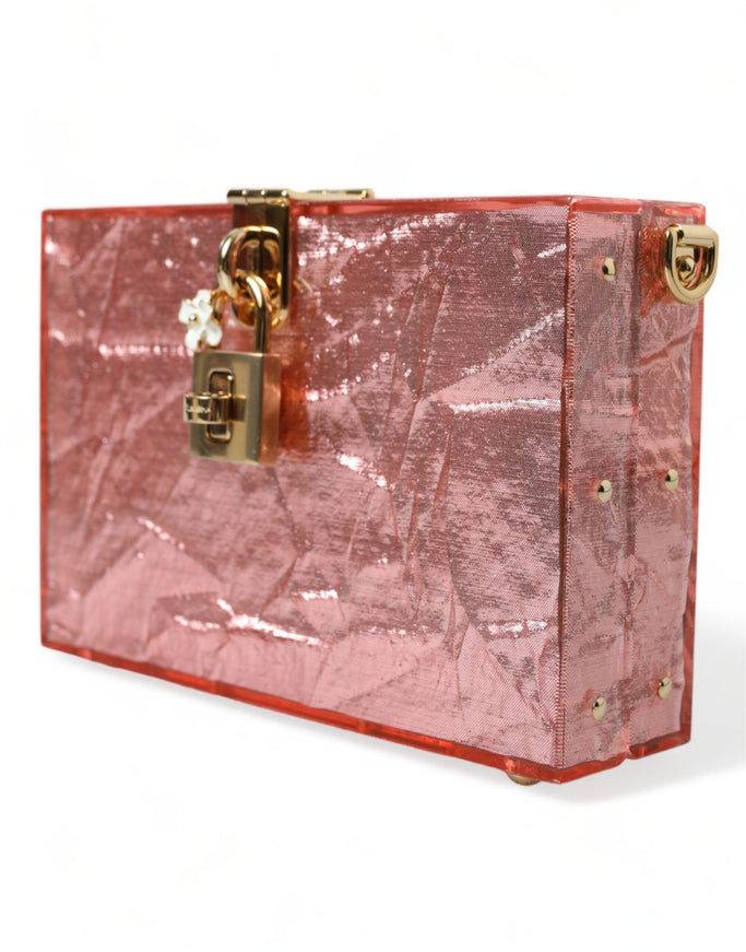 Dolce & Gabbana Metallic Pink Plexi Gold Chain Shoulder BOX Bag - Ellie Belle