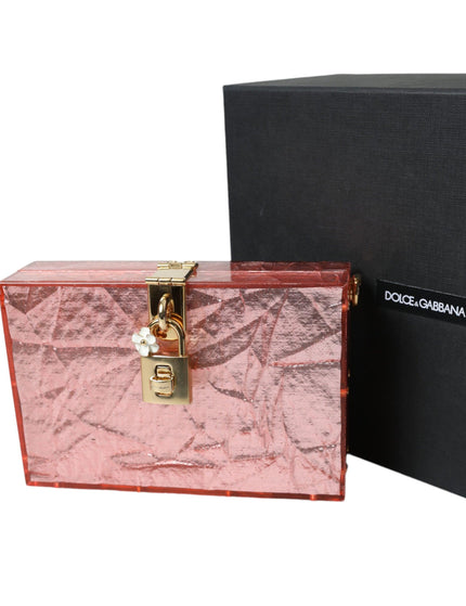 Dolce & Gabbana Metallic Pink Plexi Gold Chain Shoulder BOX Bag - Ellie Belle