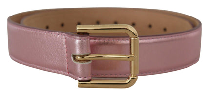 Dolce & Gabbana Metallic Pink Polished Leather Logo Metal Buckle Belt - Ellie Belle