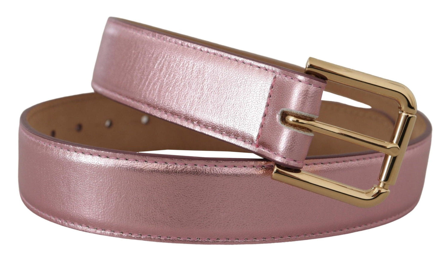 Dolce & Gabbana Metallic Pink Polished Leather Logo Metal Buckle Belt - Ellie Belle