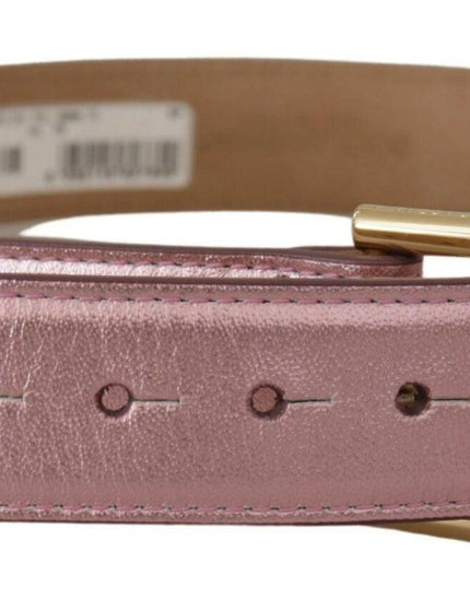 Dolce & Gabbana Metallic Pink Polished Leather Logo Metal Buckle Belt - Ellie Belle