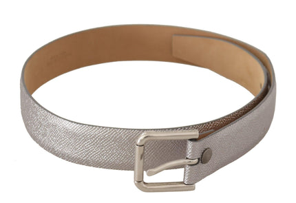Dolce & Gabbana Metallic Silver Leather Metal Waist Buckle Belt - Ellie Belle