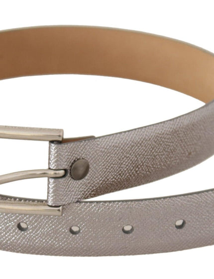 Dolce & Gabbana Metallic Silver Leather Metal Waist Buckle Belt - Ellie Belle