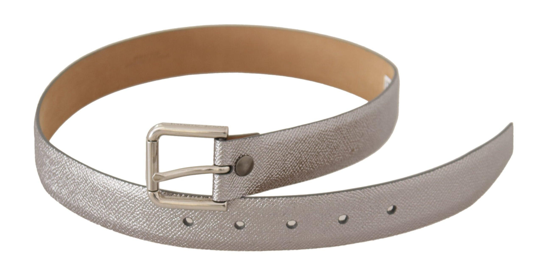 Dolce & Gabbana Metallic Silver Leather Metal Waist Buckle Belt - Ellie Belle