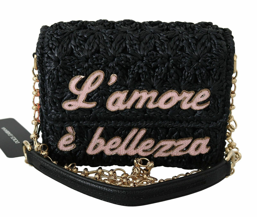 Dolce & Gabbana Millennials Black L'Amore E'Bellezza Raffia Bag - Ellie Belle