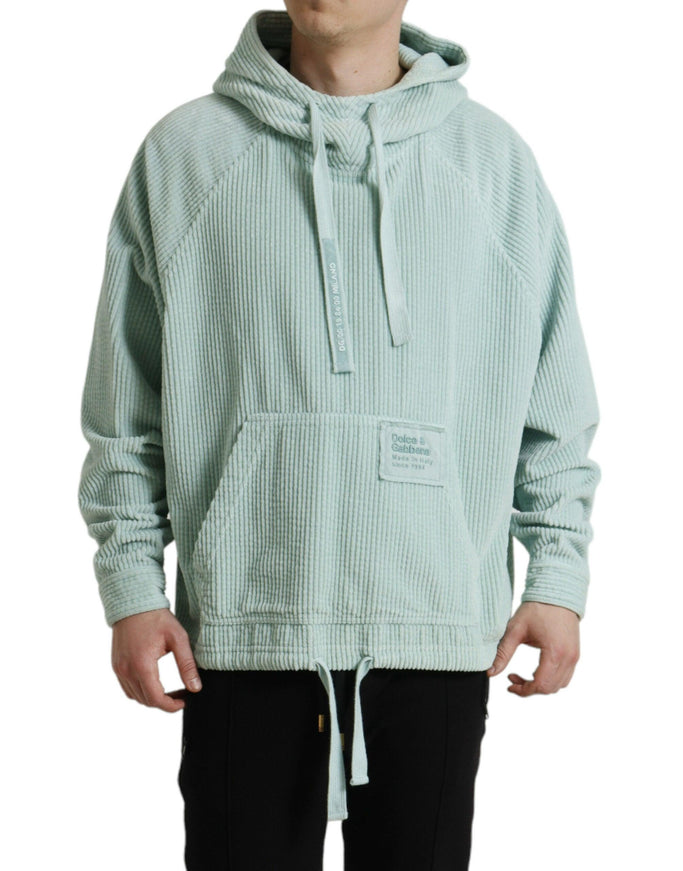 Dolce & Gabbana Mint Green Cotton Hooded Pockets Pullover Sweater - Ellie Belle