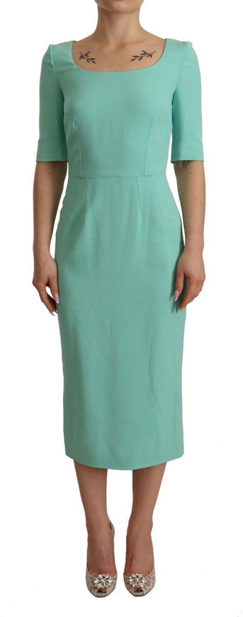 Dolce & Gabbana Mint Green Sheath Square Neckline Midi Dress - Ellie Belle