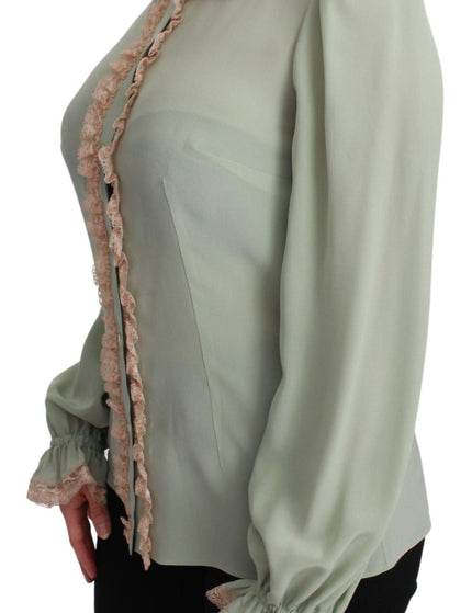 Dolce & Gabbana Mint Green Silk Sequin Lace Blouse Shirt - Ellie Belle