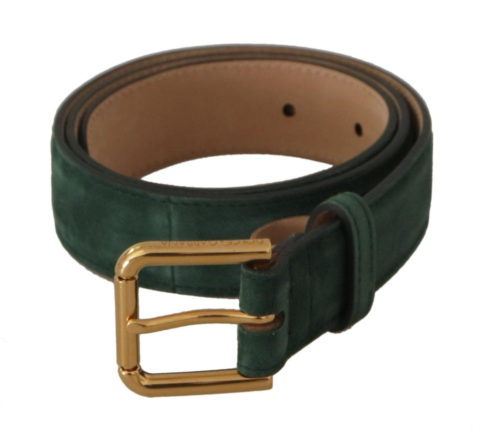 Dolce & Gabbana Moss Green Velvet Gold Tone Logo Metal Buckle Belt - Ellie Belle