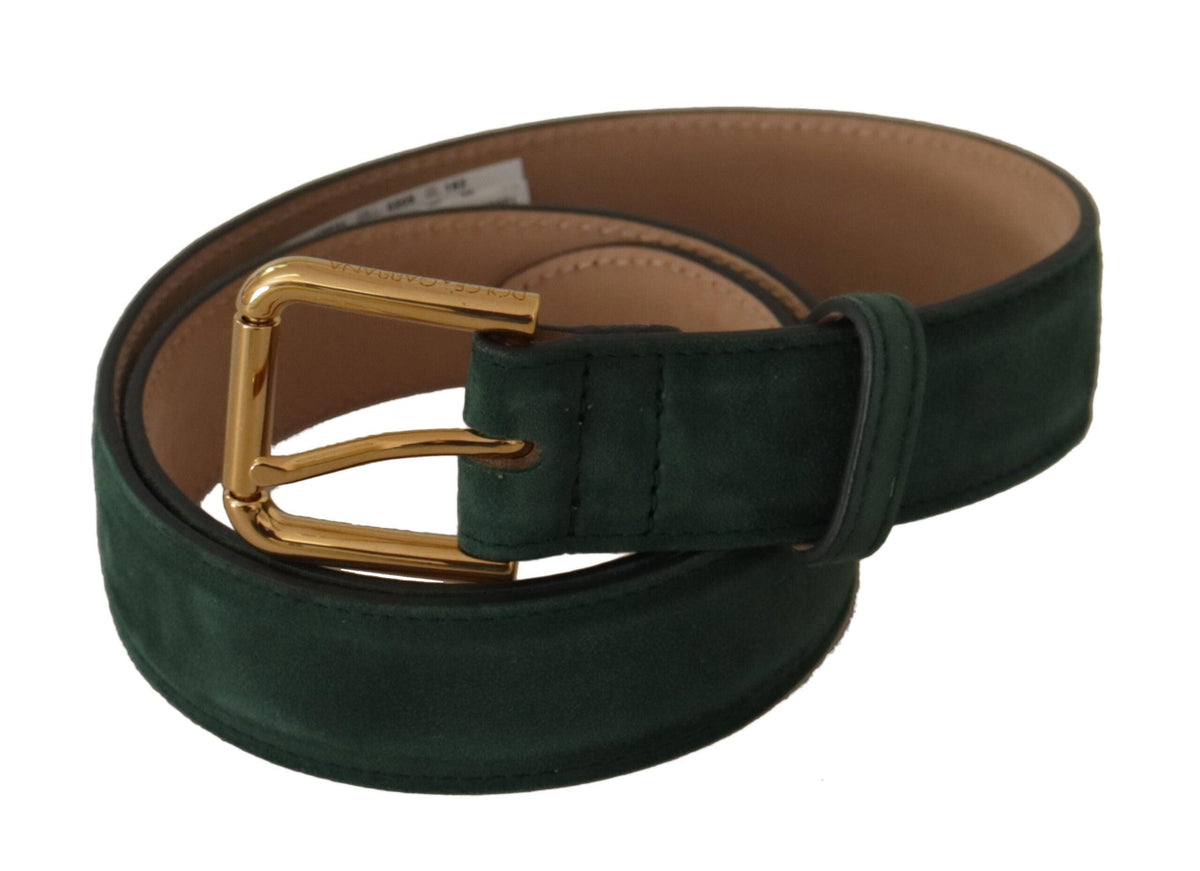 Dolce & Gabbana Moss Green Velvet Gold Tone Logo Metal Buckle Belt - Ellie Belle