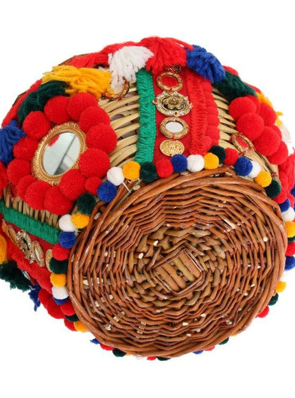 Dolce & Gabbana Multicolor AGNESE Straw Crystal Pom Pom Bag