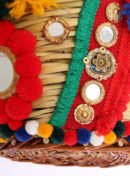 Dolce & Gabbana Multicolor AGNESE Straw Crystal Pom Pom Bag