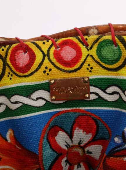 Dolce & Gabbana Multicolor AGNESE Straw Crystal Pom Pom Bag