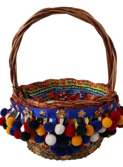 Dolce & Gabbana Multicolor Cotton Embellished Agnese Basket Tote Bag