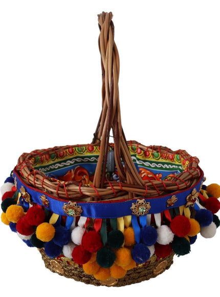 Dolce & Gabbana Multicolor Cotton Embellished Agnese Basket Tote Bag
