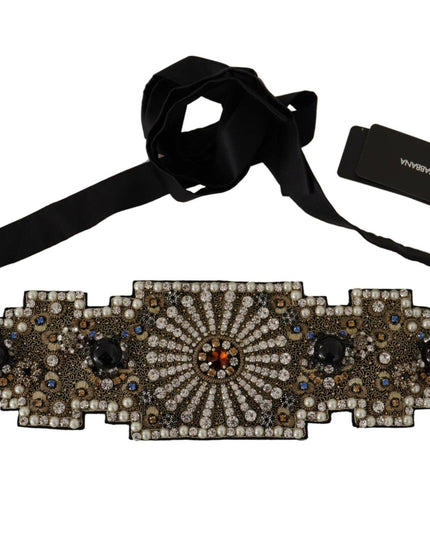 Dolce & Gabbana Multicolor Crystal Embellished Wide Sartoria Silk Belt - Ellie Belle