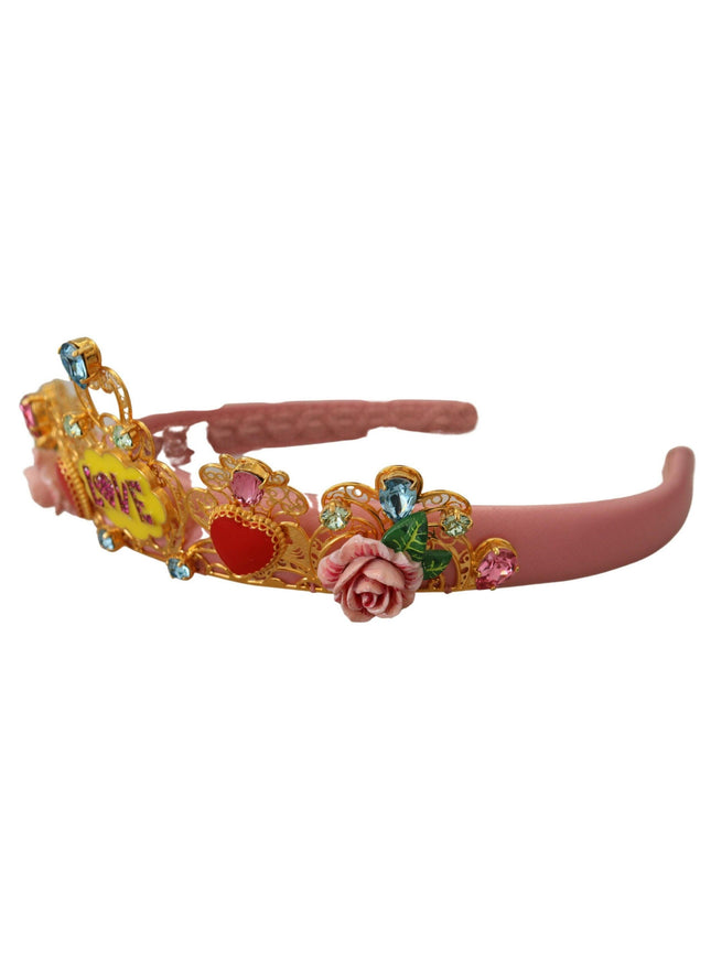 Dolce & Gabbana Multicolor Crystals Flower Love Crown Headband Diadem - Ellie Belle