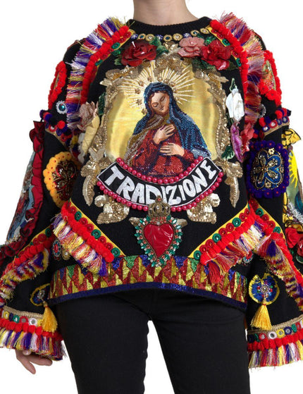 Dolce & Gabbana Multicolor Embellished Crew Neck Pullover Sweater - Ellie Belle