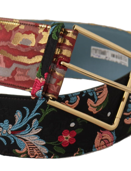 Dolce & Gabbana Multicolor Embroidered Leather Gold Metal Buckle Belt - Ellie Belle