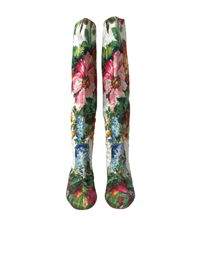 Dolce & Gabbana Multicolor Floral Brocade High Boots Shoes - Ellie Belle