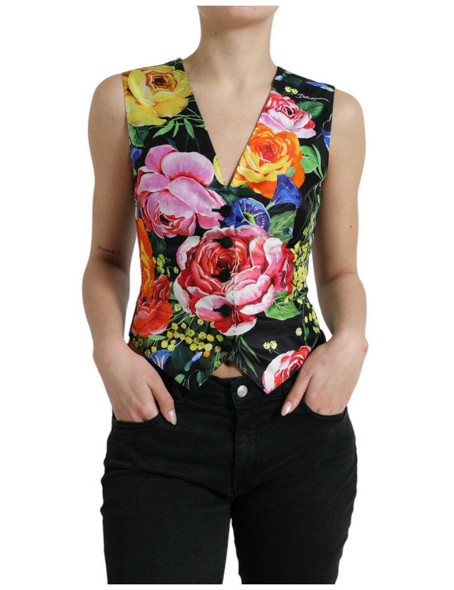 Dolce & Gabbana Multicolor Floral Button Waistcoat Vest Top - Ellie Belle
