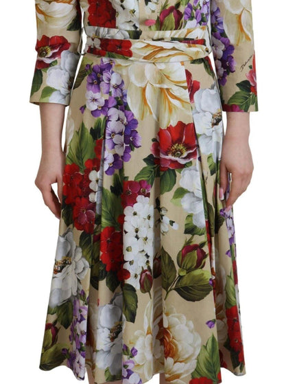 Dolce & Gabbana Multicolor Floral Collared Midi Cotton Dress - Ellie Belle