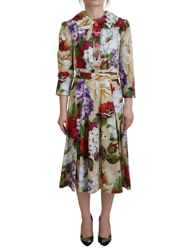 Dolce & Gabbana Multicolor Floral Collared Midi Cotton Dress - Ellie Belle